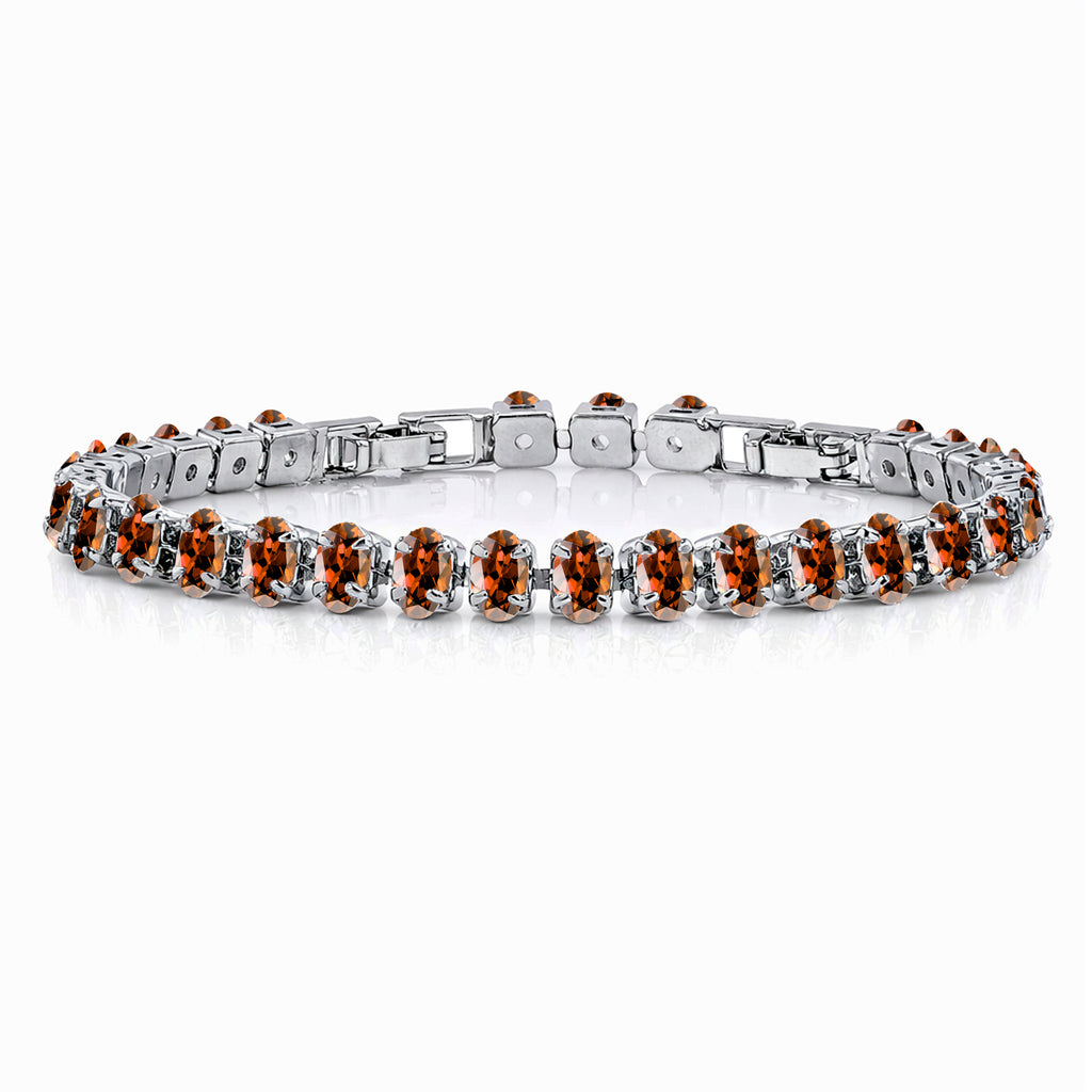 JeenMata 11 TCW January Garnet - Oval Cut Birthstone Tennis Bracelet for Women in Eternity Design - White Gold Plating, Female, Adult