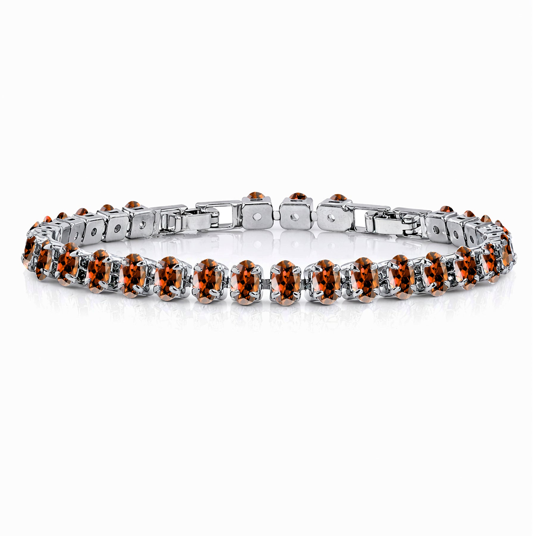 JeenMata 11 TCW January Garnet - Oval Cut Birthstone Tennis Bracelet for Women in Eternity Design - White Gold Plating, Female, Adult