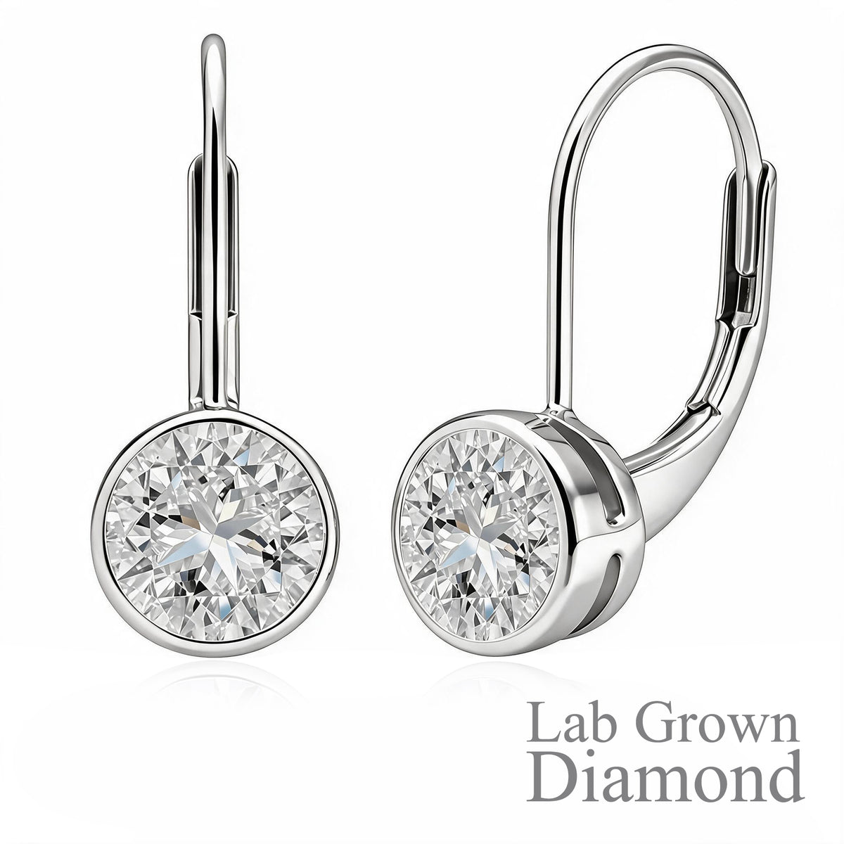JeenMata 1.25 Carat Lab Grown Diamond Bezel Set Leverback Drop Earring - in 18K White Gold Plating Earrings for Women, Gift for Girlfriend, Mother, Her