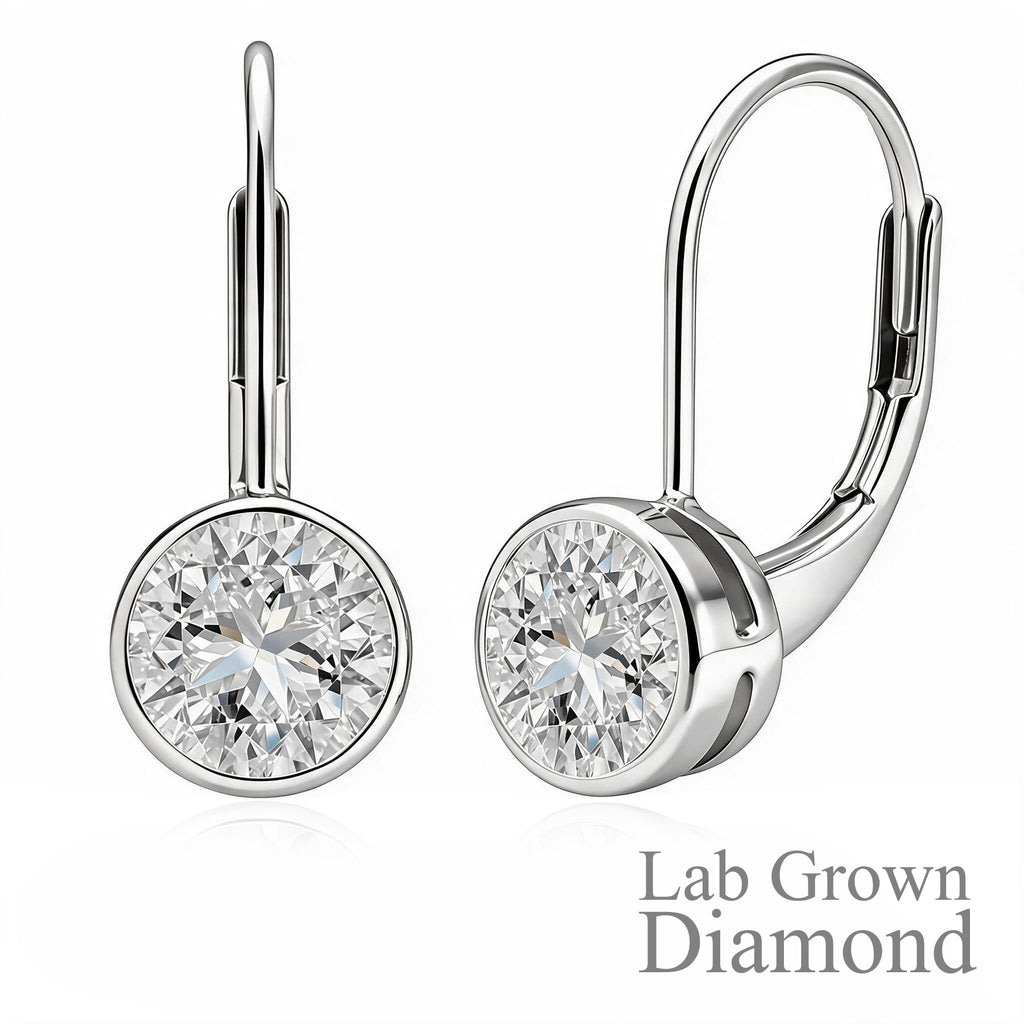 JeenMaJeenMata 0.75 Carat Lab Grown Diamond Bezel Set Leverback Drop Earring - in 18K White Gold Plating Earrings for Women, Gift for Girlfriend, Mother, Herta 0.75 Carat Lab Grown Diamond Bezel Set Leverback Drop Earrings 18K White Gold Plating for Women