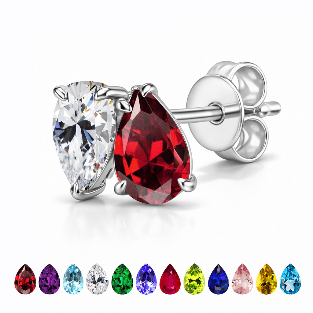 JeenMata 2.5 Carat Pear Cut January Birthstone Stud Earrings - Garnet & Cubic Zirconia Two Stone Earrings in 18K White Gold plating for Women