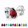 JeenMata 2.5 Carat Pear Cut January Birthstone Stud Earrings - Garnet & Cubic Zirconia Two Stone Earrings in 18K White Gold plating for Women
