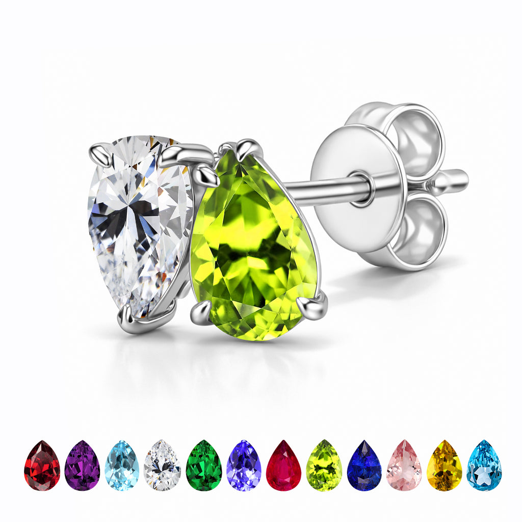 JeenMata 2.5 Carat Pear Cut August Birthstone Stud Earrings - Peridot & Cubic Zirconia Two Stone Earrings in 18K White Gold Plating for Women
