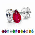 JeenMata 2.5 Carat Pear Cut July Birthstone Stud Earrings - Ruby & Cubic Zirconia Two Stone Earrings in 18K White Gold Plating for Women