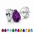 JeenMata 2.5 Carat Pear Cut February Birthstone Stud Earrings - Amethyst & Cubic Zirconia Two Stone Earrings in 18K White Gold Plating for Women