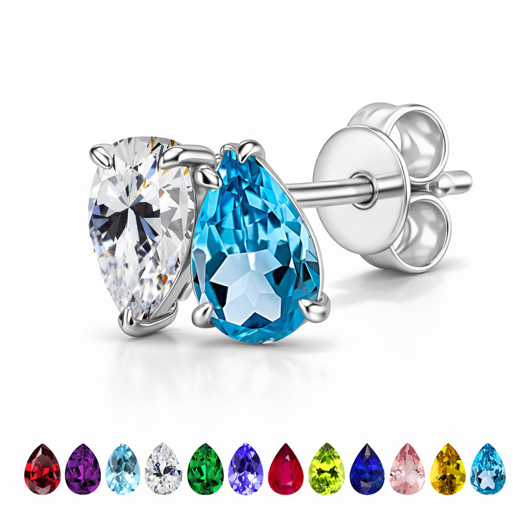 JeenMata 2.5 Carat Pear Cut December Birthstone Stud Earrings - Blue Topaz & Cubic Zirconia Two Stone Earrings in 18K White Gold Plating for Women