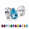 JeenMata 2.5 Carat Pear Cut December Birthstone Stud Earrings - Blue Topaz & Cubic Zirconia Two Stone Earrings in 18K White Gold Plating for Women
