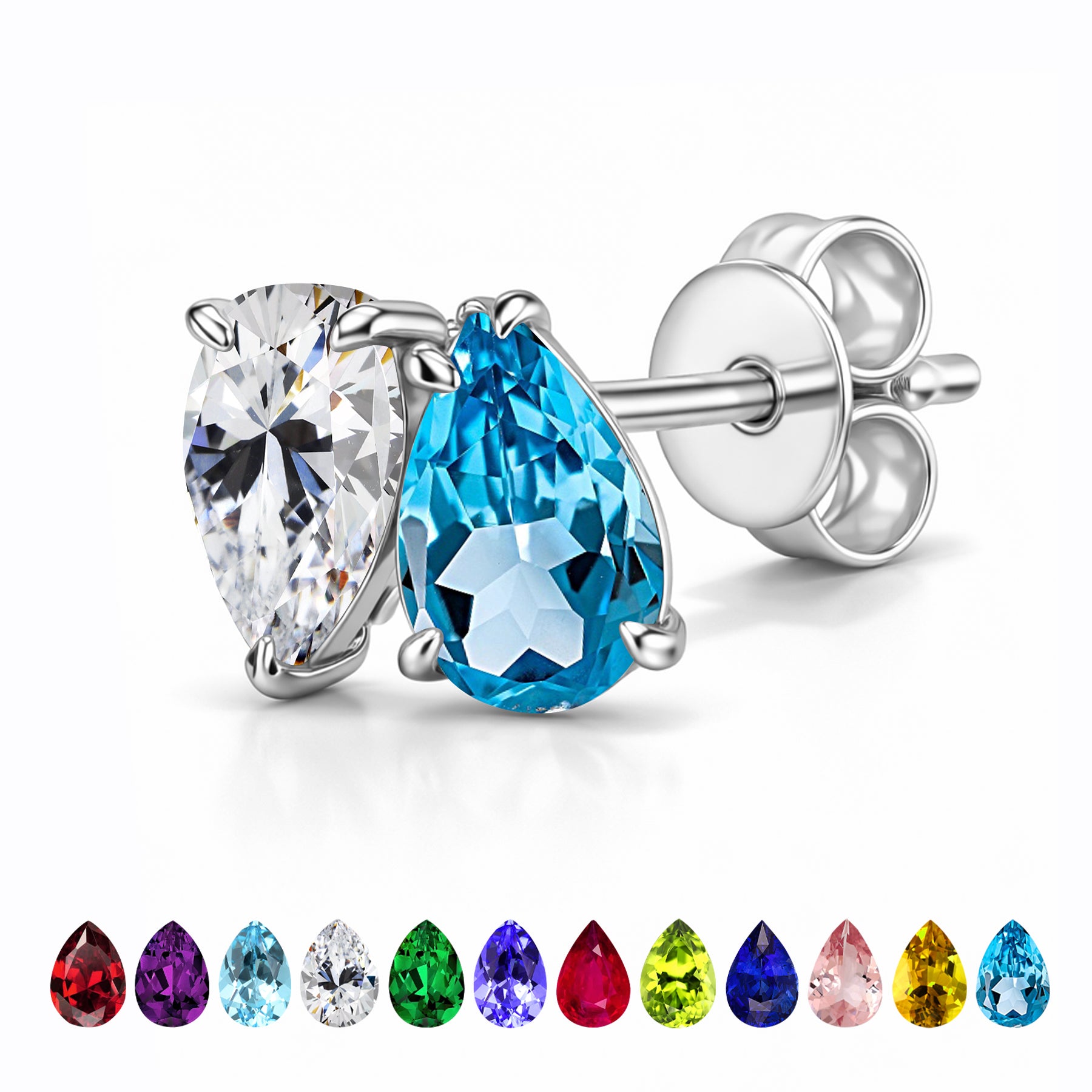 JeenMata 2.5 Carat Pear Cut December Birthstone Stud Earrings - Blue Topaz & Cubic Zirconia Two Stone Earrings in 18K White Gold Plating for Women