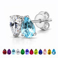 JeenMata 2.5 Carat Pear Cut March Birthstone Stud Earrings - Aquamarine & Cubic Zirconia Two Stone Earrings in 18K White Gold Plating for Women