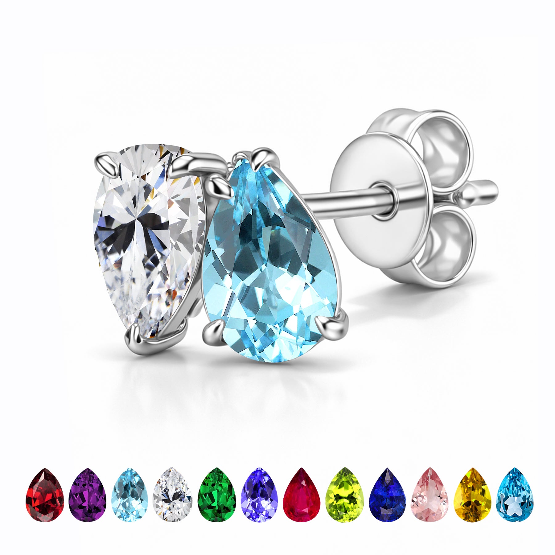JeenMata 2.5 Carat Pear Cut March Birthstone Stud Earrings - Aquamarine & Cubic Zirconia Two Stone Earrings in 18K White Gold Plating for Women