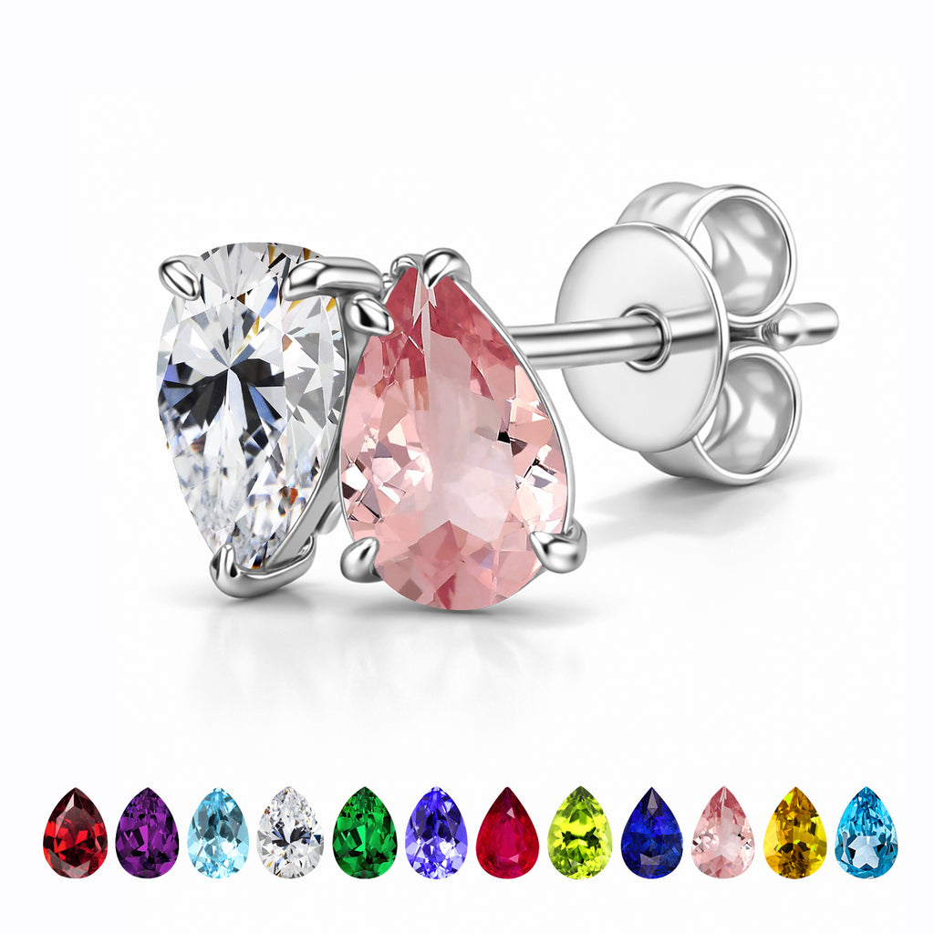 JeenMata 2.5 Carat Pear Cut October Birthstone Stud Earrings - Pink Tourmaline & Cubic Zirconia Two Stone Earrings in 18K White Gold Plating for Women
