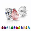 JeenMata 2.5 Carat Pear Cut October Birthstone Stud Earrings - Pink Tourmaline & Cubic Zirconia Two Stone Earrings in 18K White Gold Plating for Women