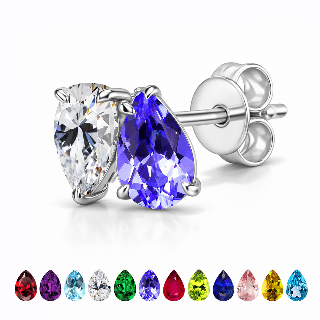 JeenMata 2.5 Carat Pear Cut June Birthstone Stud Earrings - Alexandrite & Cubic Zirconia Two Stone Earrings in 18K White Gold Plating for Women