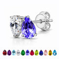JeenMata 2.5 Carat Pear Cut June Birthstone Stud Earrings - Alexandrite & Cubic Zirconia Two Stone Earrings in 18K White Gold Plating for Women