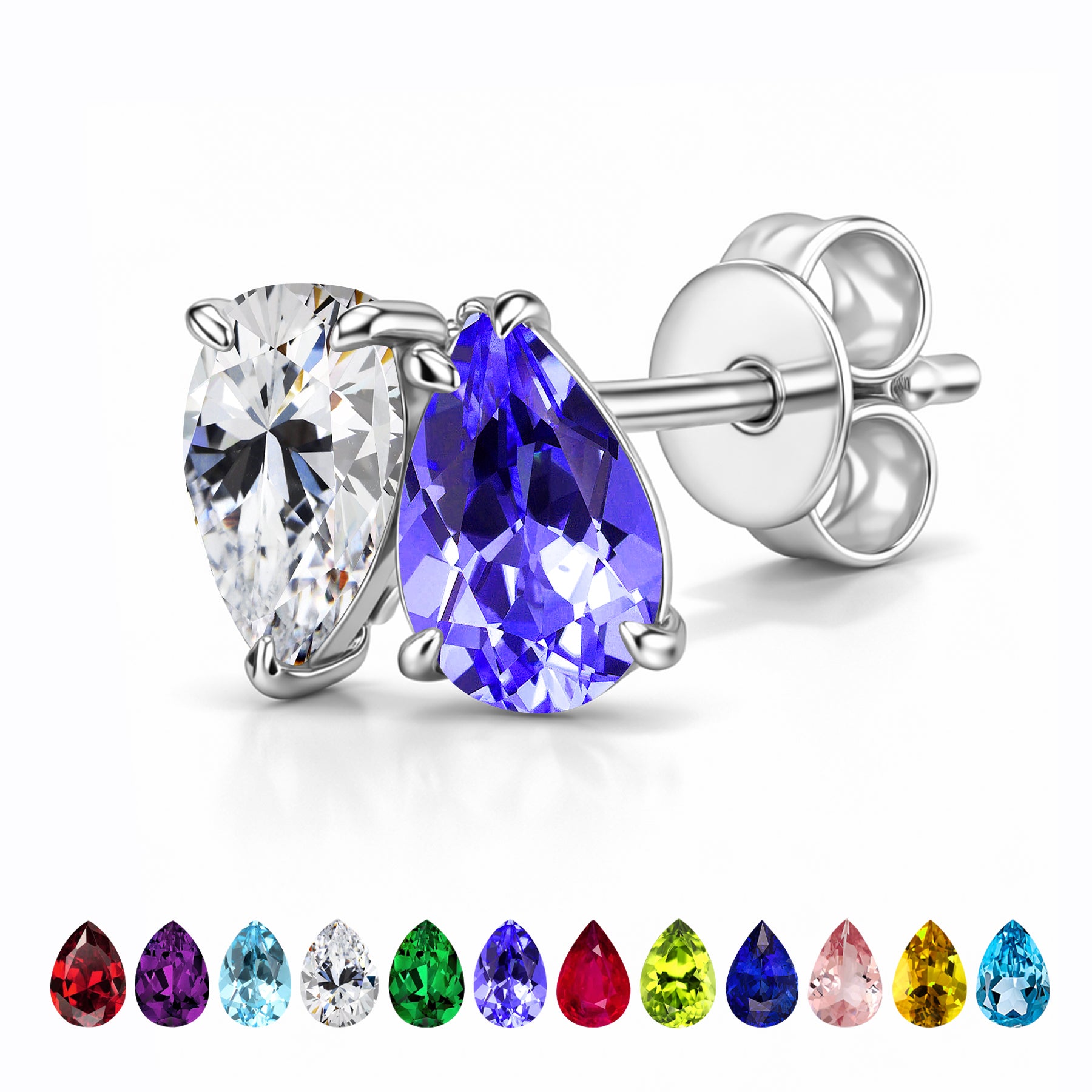 JeenMata 2.5 Carat Pear Cut June Birthstone Stud Earrings - Alexandrite & Cubic Zirconia Two Stone Earrings in 18K White Gold Plating for Women