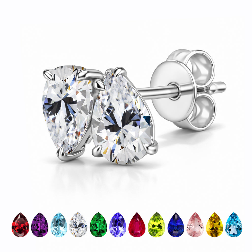 JeenMata 2.5 Carat Pear Cut April Birthstone Stud Earrings - Cubic Zirconia Two Stone Earrings in 18K White Gold Plating for Women