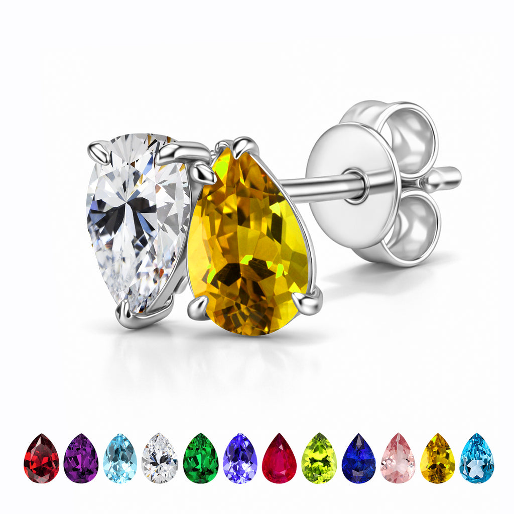 JeenMata 2.5 Carat Pear Cut November Birthstone Stud Earrings - Citrine & Cubic Zirconia Two Stone Earrings in 18K White Gold Plating for Women
