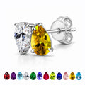 JeenMata 2.5 Carat Pear Cut November Birthstone Stud Earrings - Citrine & Cubic Zirconia Two Stone Earrings in 18K White Gold Plating for Women