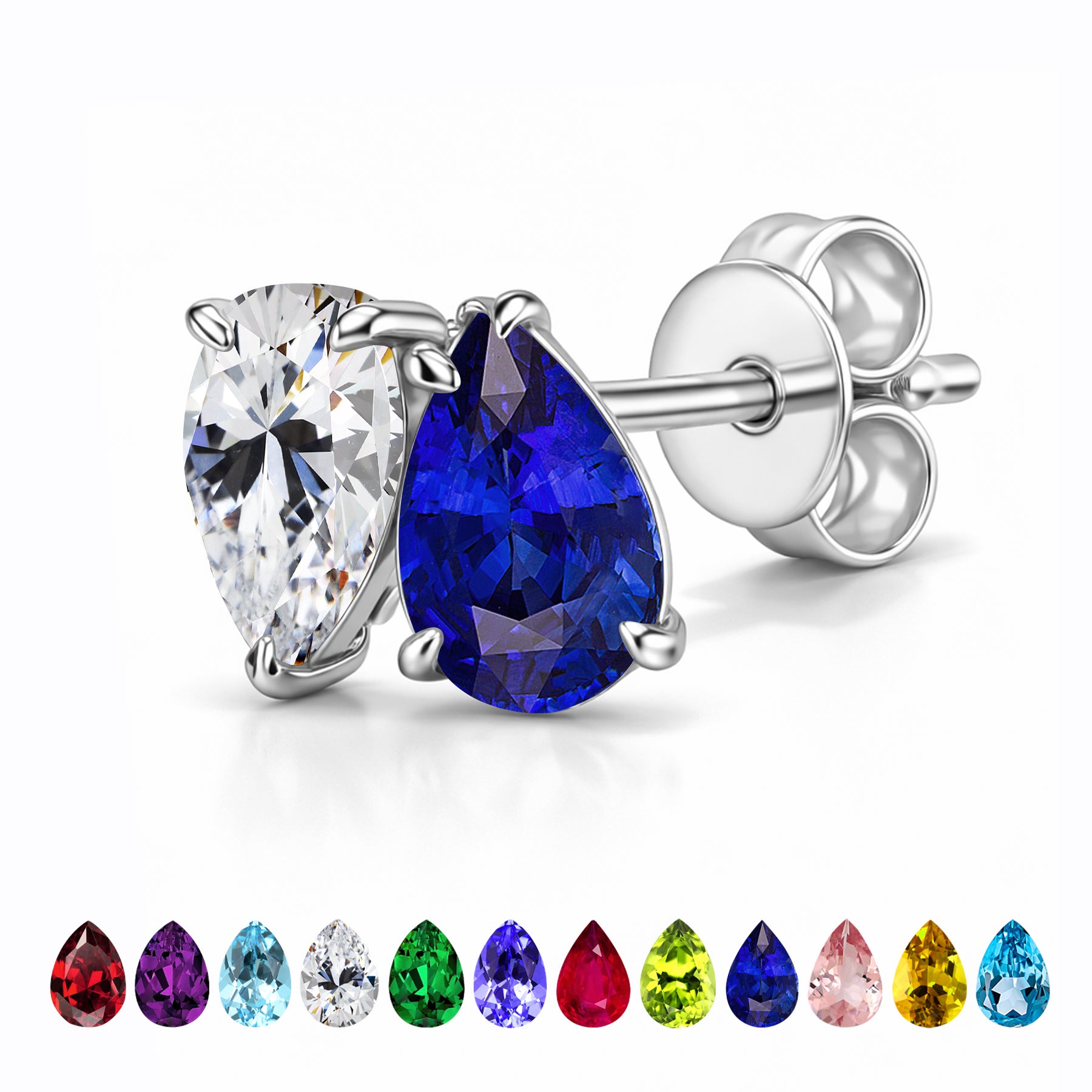 JeenMata 2.5 Carat Pear Cut September Birthstone Stud Earrings - Blue Sapphire & Cubic Zirconia Two Stone Earrings in 18K White Gold Plating for Women