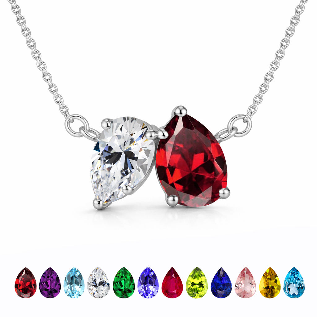 JeenMata 2.75 Carat January Birthstone Solitaire Pendant Necklace - Pear Cut Two Stone Garnet & Cubic Zirconia Necklace in 18K White Gold Plating for Women