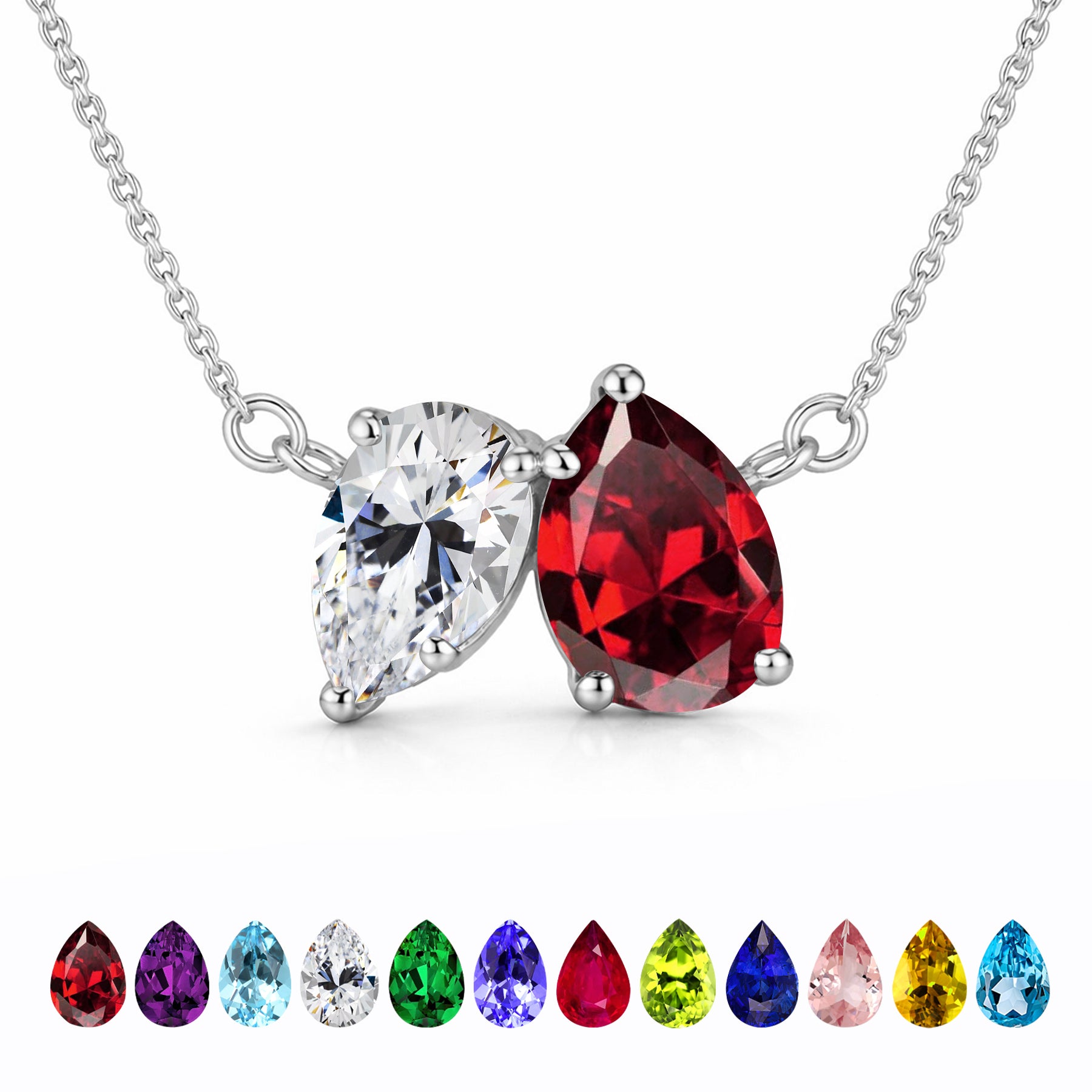 JeenMata 2.75 Carat January Birthstone Solitaire Pendant Necklace - Pear Cut Two Stone Garnet & Cubic Zirconia Necklace in 18K White Gold Plating for Women