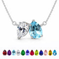 JeenMata 2.75 Carat March Birthstone Solitaire Pendant Necklace - Pear Cut Two Stone Aquamarine & Cubic Zirconia Necklace in 18K White Gold Plating for Women
