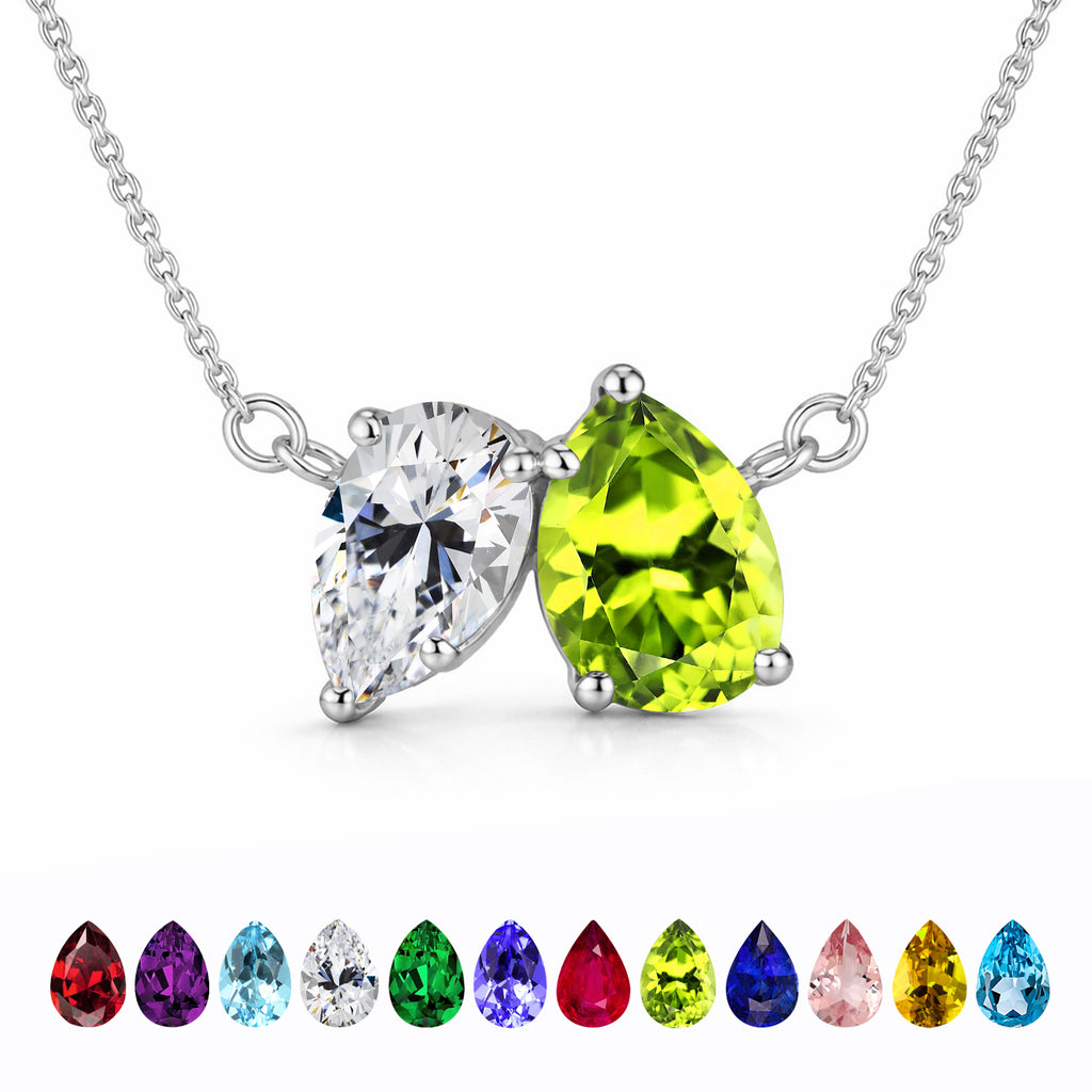 JeenMata 2.75 Carat August Birthstone Solitaire Pendant Necklace - Pear Cut Two Stone Peridot & Cubic Zirconia Necklace in 18K White Gold Plating for Women