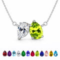 JeenMata 2.75 Carat August Birthstone Solitaire Pendant Necklace - Pear Cut Two Stone Peridot & Cubic Zirconia Necklace in 18K White Gold Plating for Women