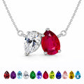 JeenMata 2.75 Carat July Birthstone Solitaire Pendant Necklace - Pear Cut Two Stone Ruby & Cubic Zirconia Necklace in 18K White Gold Plating for Women