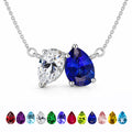 JeenMata 2.75 Carat September Birthstone Solitaire Pendant Necklace - Pear Cut Two Stone Blue Sapphire & Cubic Zirconia Necklace in 18K White Gold Plating for Women