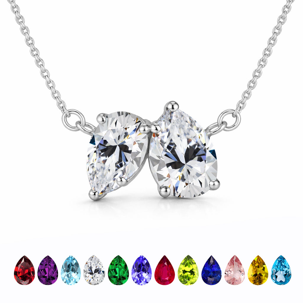 JeenMata 2.75 Carat April Birthstone Solitaire Pendant Necklace - Pear Cut Two Stone Cubic Zirconia Necklace in 18K White Gold Plating for Women
