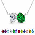 JeenMata 2.75 Carat May Birthstone Solitaire Pendant Necklace - Pear Cut Two Stone Emerald & Cubic Zirconia Necklace in 18K White Gold Plating for Women