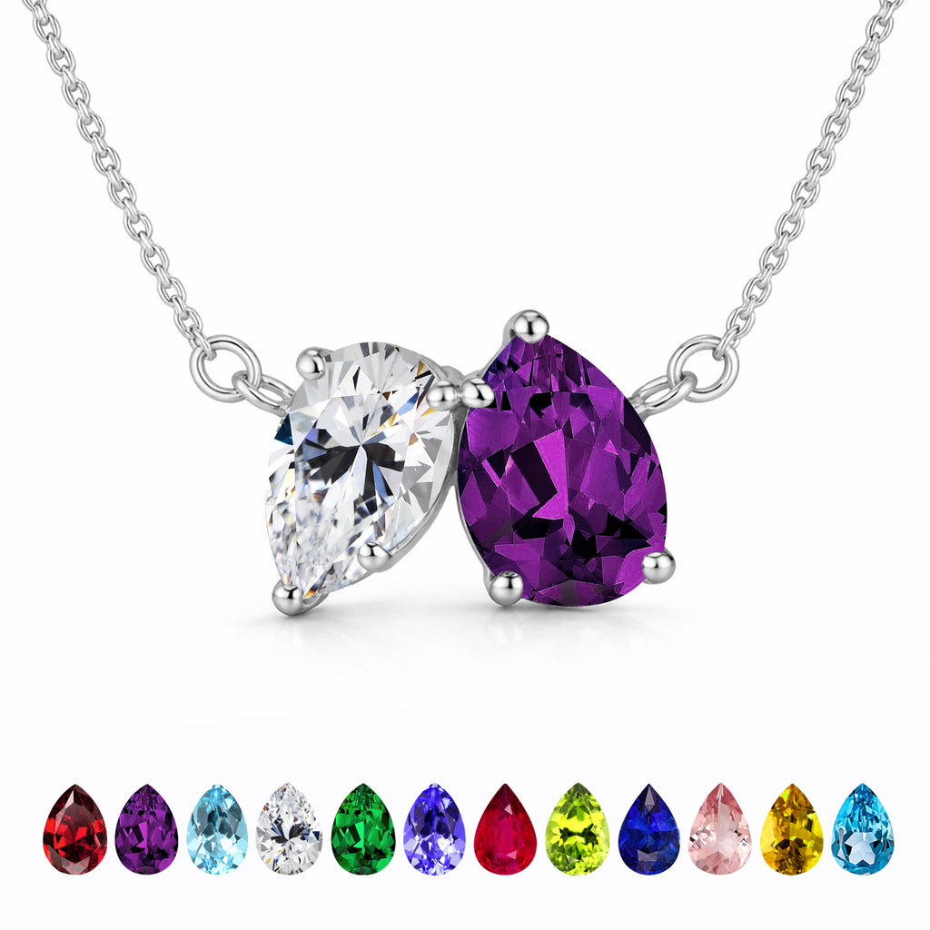 JeenMata 2.75 Carat February Birthstone Solitaire Pendant Necklace - Pear Cut Two Stone Amethyst & Cubic Zirconia Necklace in 18K White Gold Plating for Women