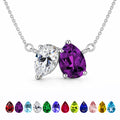 JeenMata 2.75 Carat February Birthstone Solitaire Pendant Necklace - Pear Cut Two Stone Amethyst & Cubic Zirconia Necklace in 18K White Gold Plating for Women
