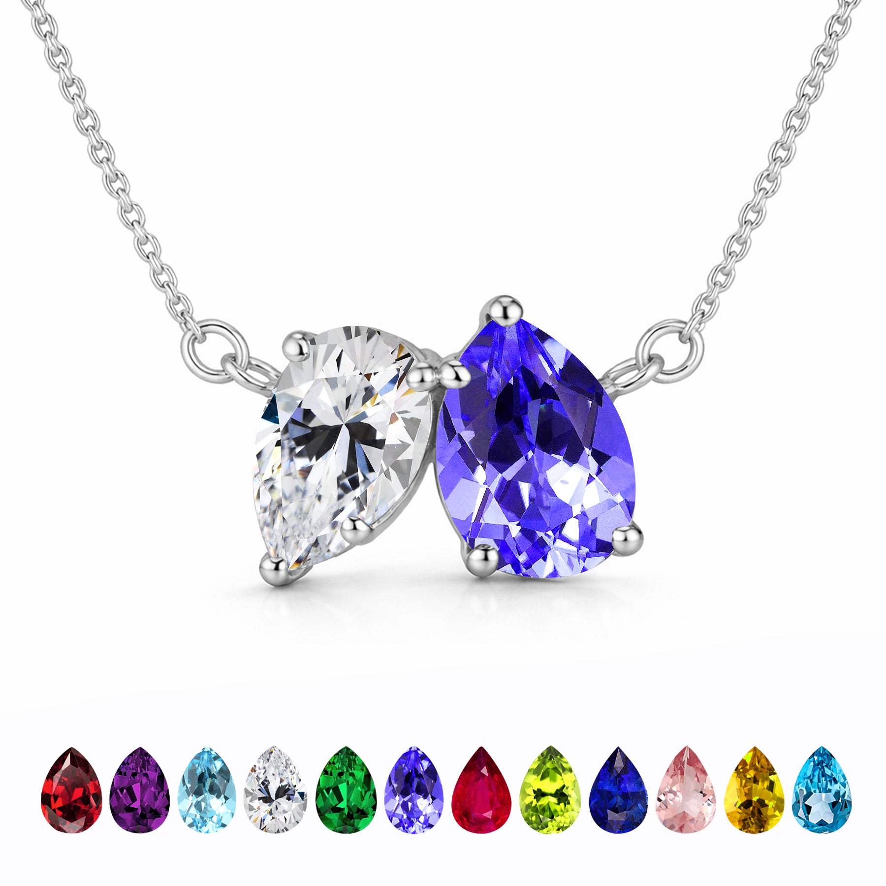 JeenMata 2.75 Carat June Birthstone Solitaire Pendant Necklace - Pear Cut Two Stone Alexandrite & Cubic Zirconia Necklace in 18K White Gold Plating for Women