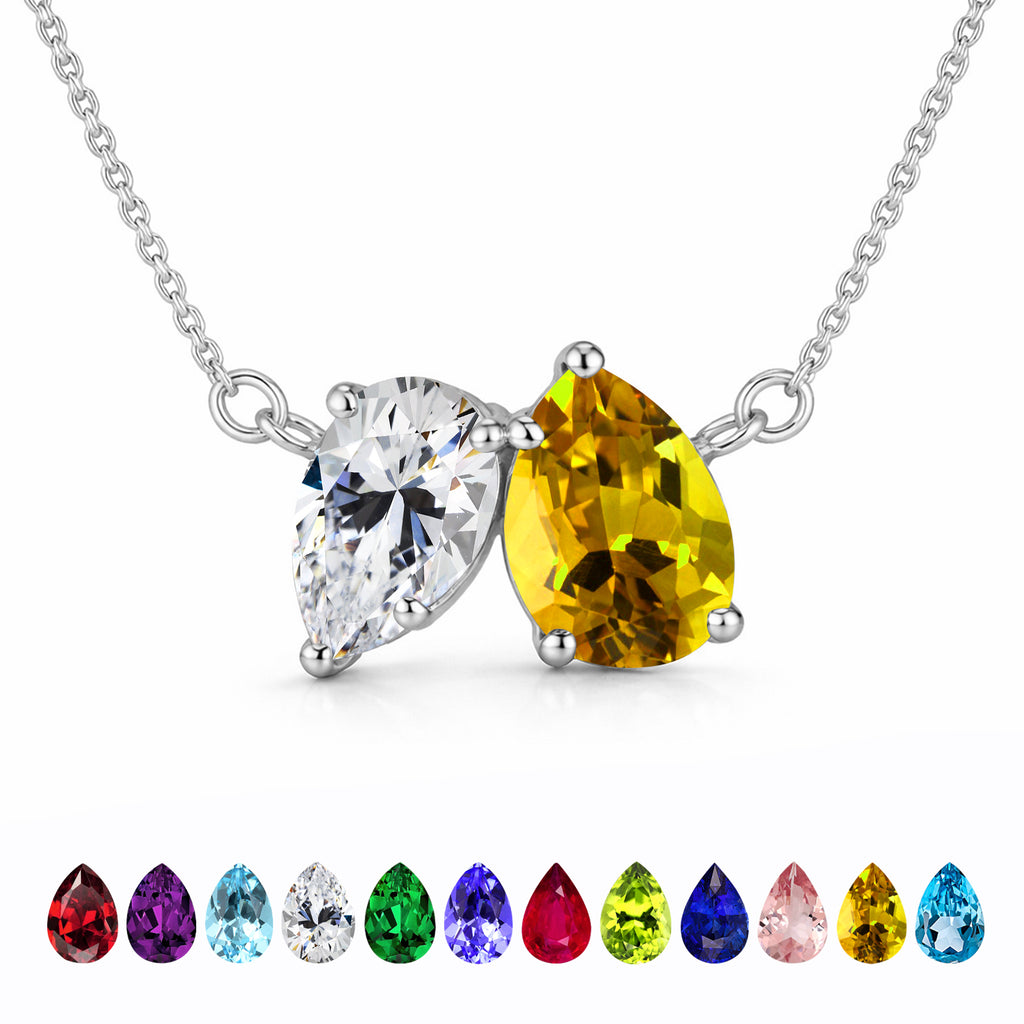 JeenMata 2.75 Carat November Birthstone Solitaire Pendant Necklace - Pear Cut Two Stone Citrine & Cubic Zirconia Necklace in 18K White Gold Plating for Women