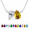 JeenMata 2.75 Carat November Birthstone Solitaire Pendant Necklace - Pear Cut Two Stone Citrine & Cubic Zirconia Necklace in 18K White Gold Plating for Women