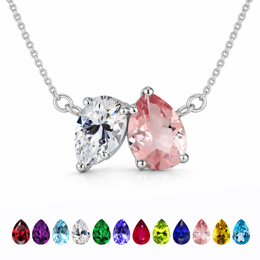 JeenMata 2.75 Carat October Birthstone Solitaire Pendant Necklace - Pear Cut Two Stone Pink Tourmaline & Cubic Zirconia Necklace in 18K White Gold Plating for Women