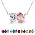 JeenMata 2.75 Carat October Birthstone Solitaire Pendant Necklace - Pear Cut Two Stone Pink Tourmaline & Cubic Zirconia Necklace in 18K White Gold Plating for Women