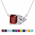 JeenMata 4.75 Carat Garnet & Cubic Zirconia Two Stone Necklace -January Birthstone Emerald and Trillion Cut Solitaire Necklace in 18K White Gold Plating for Women
