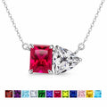 JeenMata 4.75 Carat Ruby & Cubic Zirconia Two Stone Necklace - July Birthstone Emerald and Trillion Cut Solitaire Necklace in 18K White Gold Plating for Women.