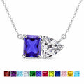 JeenMata 4.75 Carat Alexandrite & Cubic Zirconia Two Stone Necklace - June Birthstone Emerald and Trillion Cut Solitaire Necklace in 18K White Gold Plating for Women