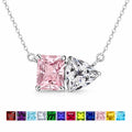 JeenMata 4.75 Carat Pink Tourmaline & Cubic Zirconia Two Stone Necklace - October Birthstone Emerald and Trillion Cut Solitaire Necklace in 18K White Gold Plating for Women