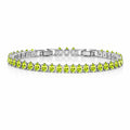 JeenMata 5.5 Carat August Peridot - Pear Cut Birthstone Tennis Bracelet Eternity Design - White Gold Plating, Female, Adult