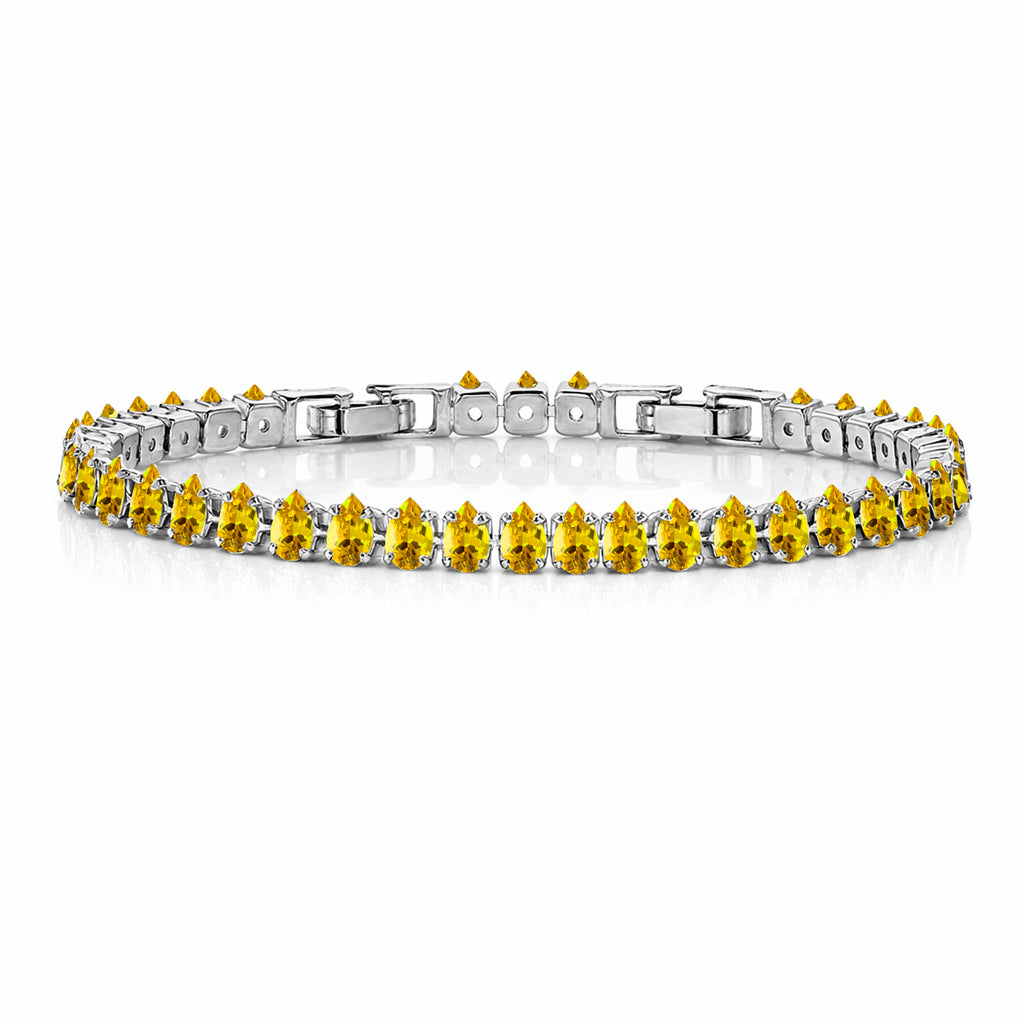 JeenMata 5.5 Carat November Citrine - Pear Cut Birthstone Tennis Bracelet Eternity Design - White Gold Plating, Female, Adult
