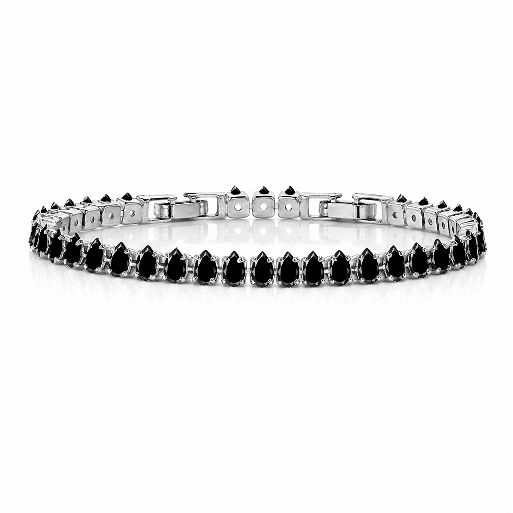 JeenMata 5.5 Carat Black Cubic Zirconia - Pear Cut Birthstone Tennis Bracelet Eternity Design - White Gold Plating, Female, Adult