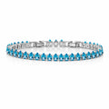 JeenMata 5.5 Carat December Blue Topaz - Pear Cut Birthstone Tennis Bracelet Eternity Design - White Gold Plating, Female, Adult