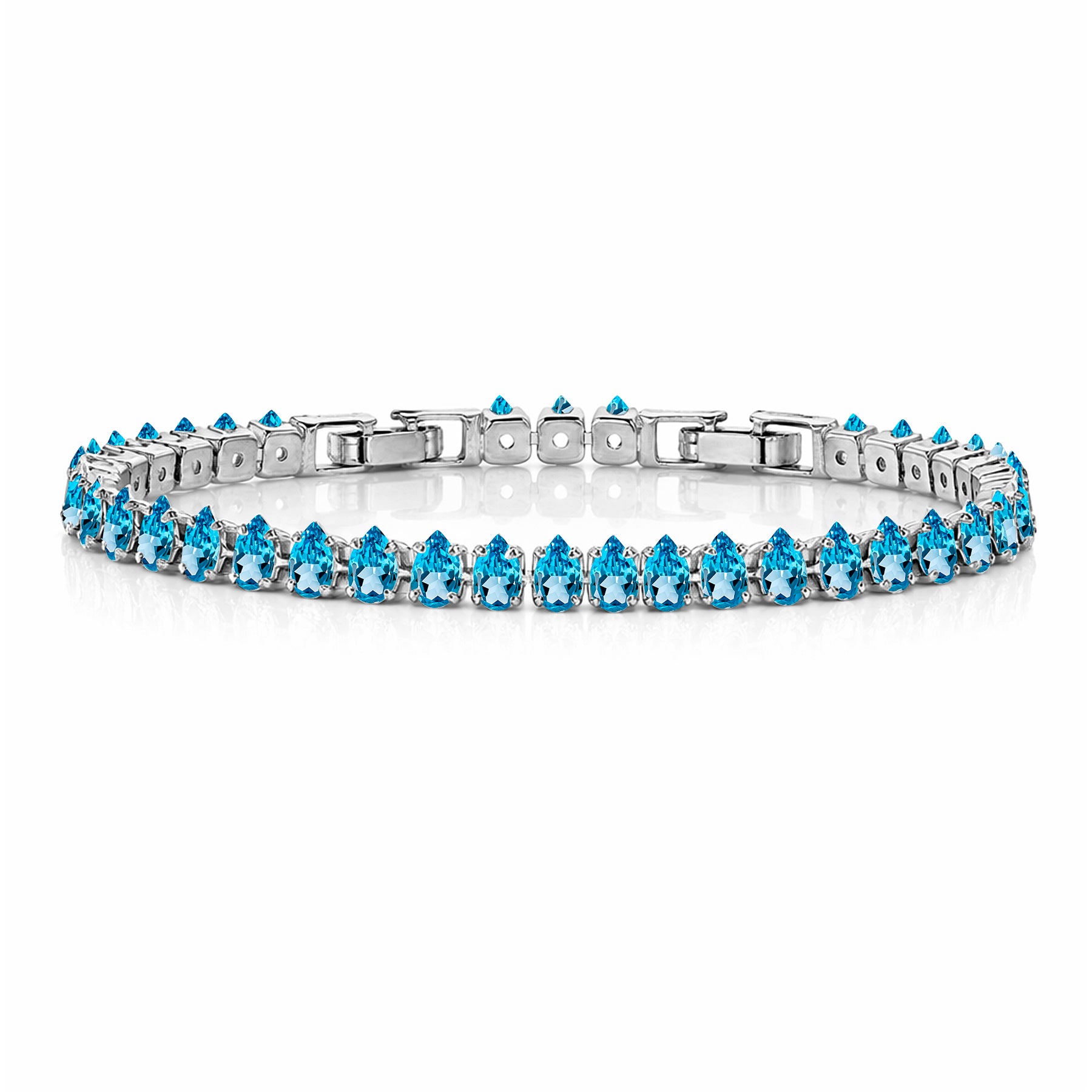 JeenMata 5.5 Carat December Blue Topaz - Pear Cut Birthstone Tennis Bracelet Eternity Design - White Gold Plating, Female, Adult