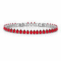JeenMata 5.5 Carat July Ruby - Pear Cut Birthstone Tennis Bracelet Eternity Design - White Gold Plating, Female, Adult