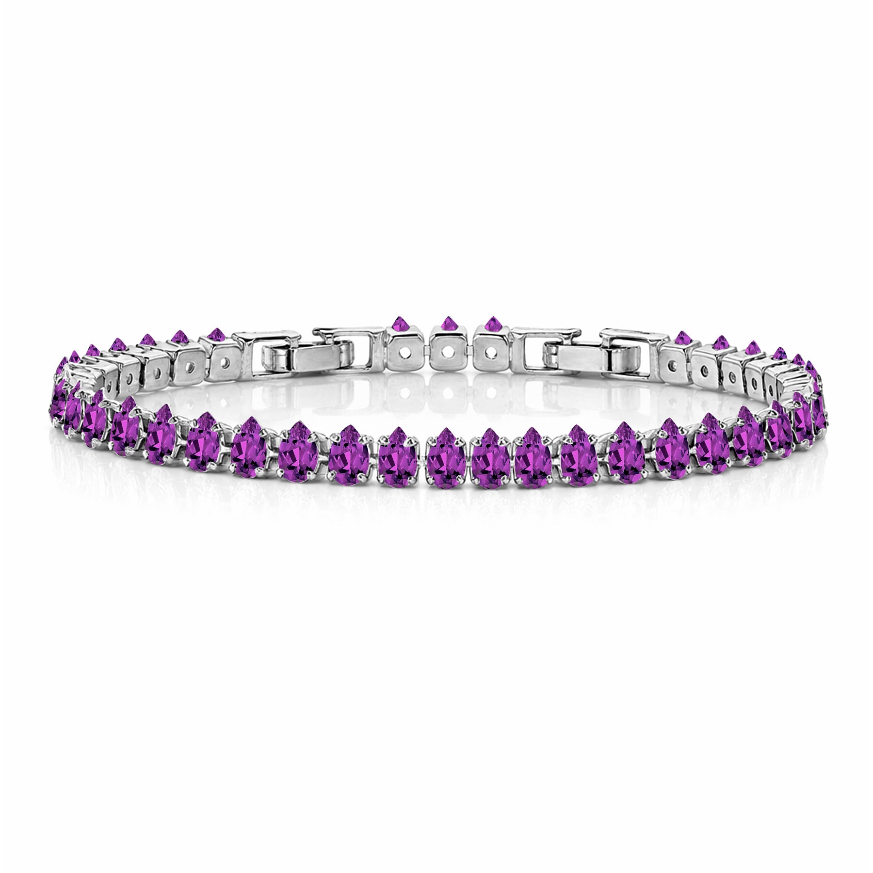 JeenMata 5.5 Carat February Amethyst - Pear Cut Birthstone Tennis Bracelet Eternity Design - White Gold Plating, Female, Adult